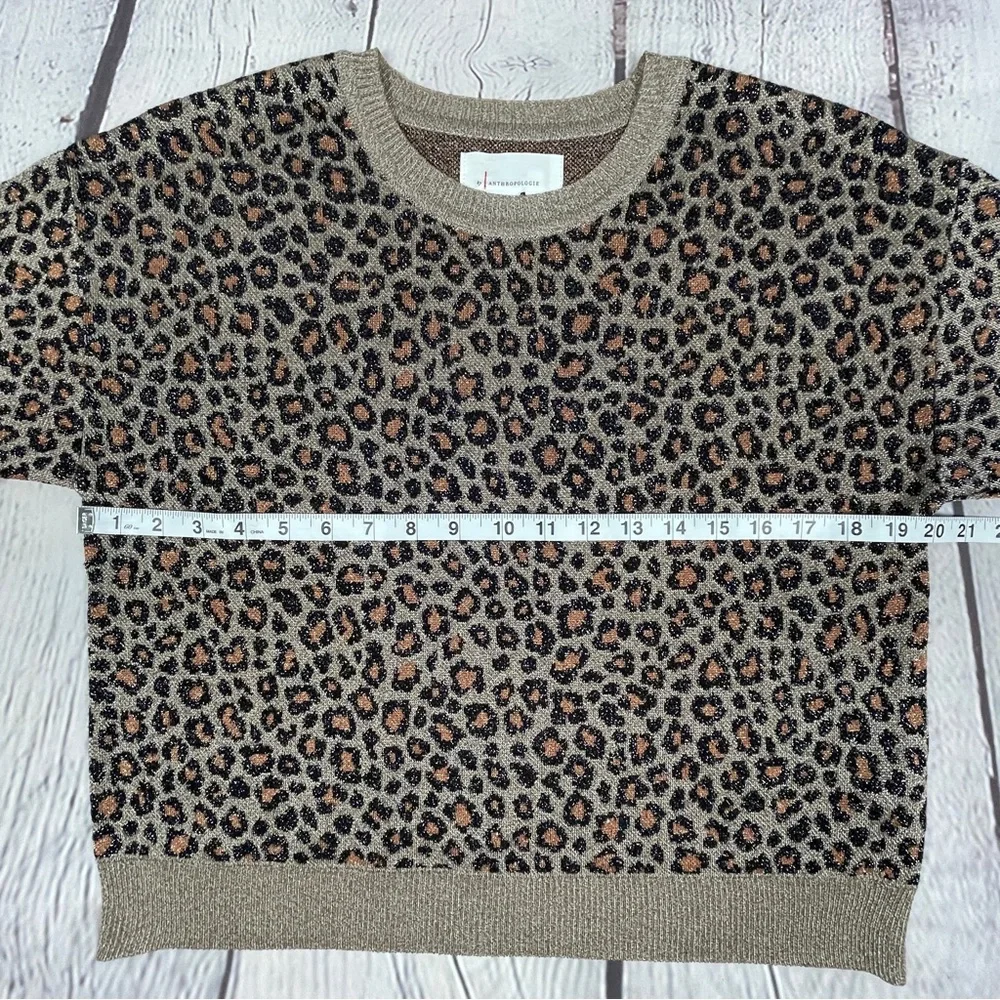 ANTHROPOLOGIE metallic leopard print 3/4 sleeve sweater top, size XS - Picture 11 of 16